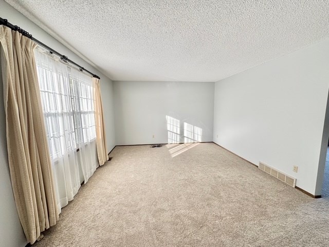 unfurnished room featuring light carpet and a textured ceiling