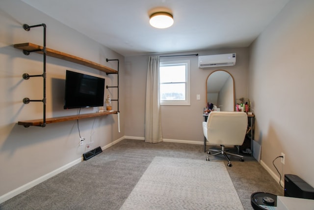 unfurnished office with carpet, a wall unit AC, and baseboards