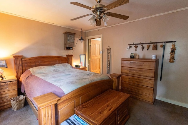 780 Pulver List Rd, Mansfield, OH 44905 - bedroom with carpet, a ceiling fan, and crown molding