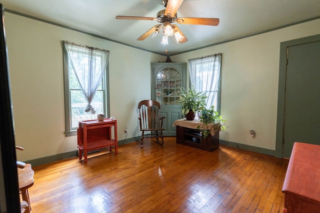 780 Pulver List Rd, Mansfield, OH 44905 - sitting room with hardwood / wood-style floors, ceiling fan, and crown molding