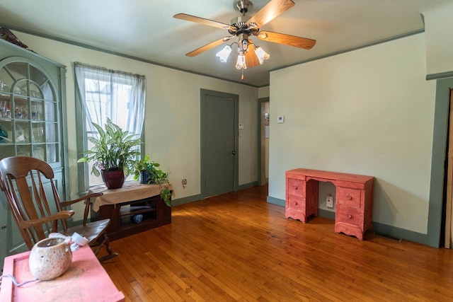 780 Pulver List Rd, Mansfield, OH 44905 - office area with light wood-type flooring, a ceiling fan, and ornamental molding