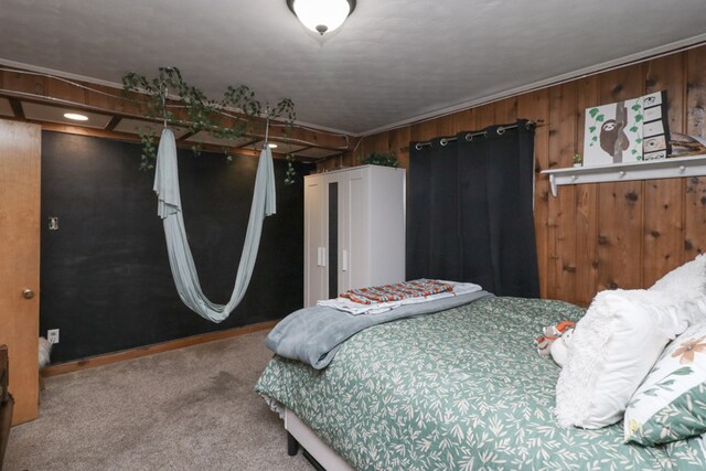 623 Bendle Ave, Shelby, OH 44875 - carpeted bedroom featuring wood walls and baseboards