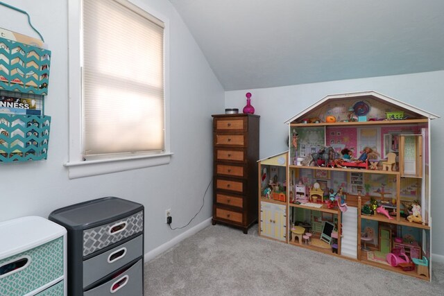 623 Bendle Ave, Shelby, OH 44875 - rec room featuring lofted ceiling, carpet flooring, and baseboards