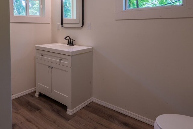 1676 Old Delaware Rd, Mount Vernon, OH 43050 - half bathroom with wood finished floors, vanity, and healthy amount of natural light