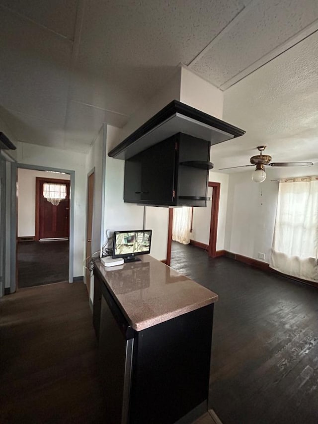 kitchen featuring ceiling fan and dark hardwood / wood-style flooring