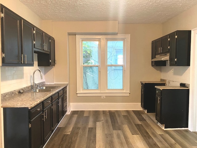 kitchen with sink, dark wood-type flooring, and a textured ceiling