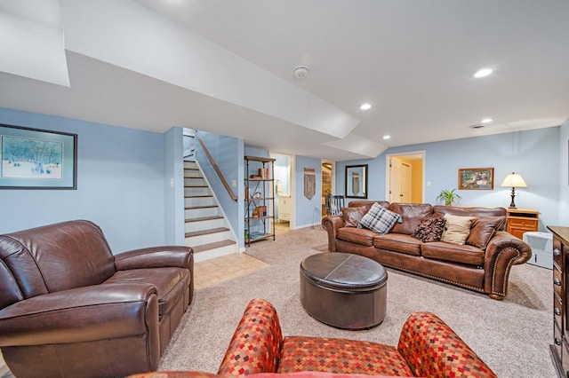 7326 State Route 19 Unit 27-30, Mount Gilead, OH 43338 - carpeted living area featuring stairway and recessed lighting