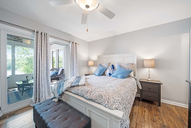 7326 State Route 19 Unit 27-30, Mount Gilead, OH 43338 - bedroom featuring hardwood / wood-style floors, access to exterior, and a ceiling fan