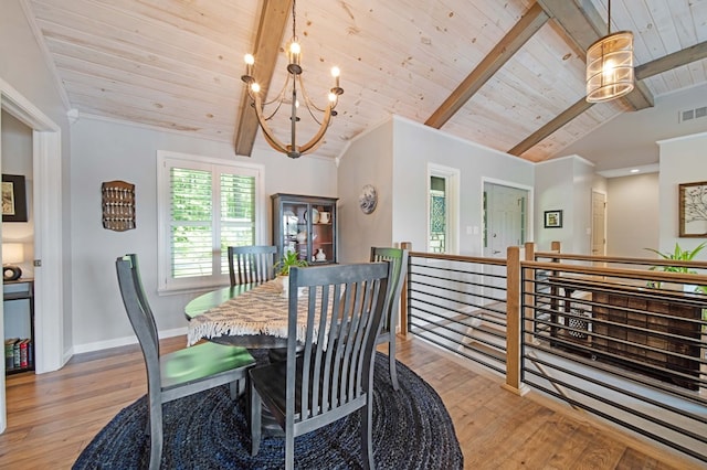 7326 State Route 19 Unit 27-30, Mount Gilead, OH 43338 - dining room with wooden ceiling, a chandelier, and light wood-style floors