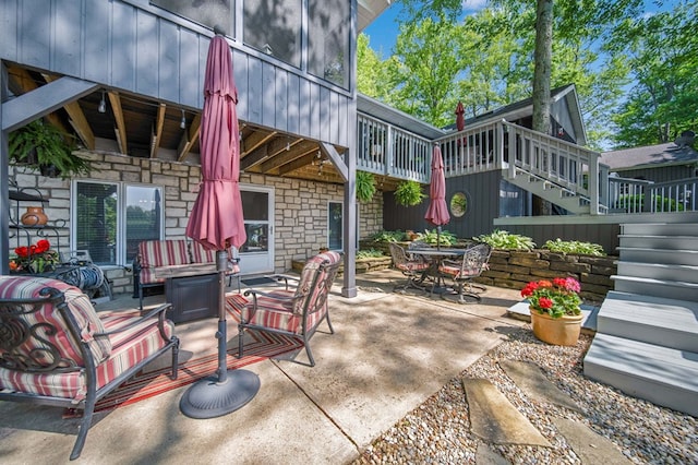 7326 State Route 19 Unit 27-30, Mount Gilead, OH 43338 - view of patio / terrace featuring stairway, outdoor dining area, and an outdoor hangout area