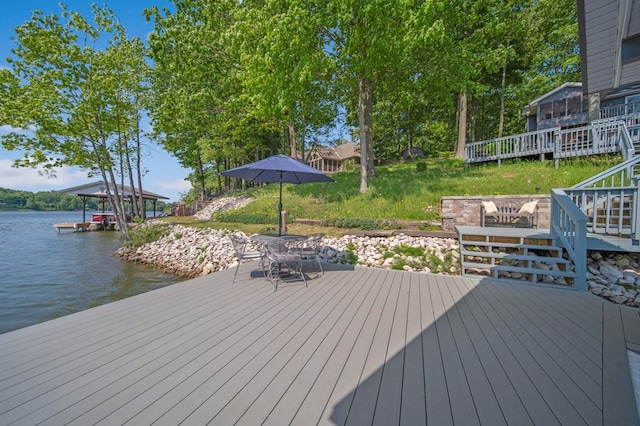 7326 State Route 19 Unit 27-30, Mount Gilead, OH 43338 - deck featuring a water view, a dock, and stairs