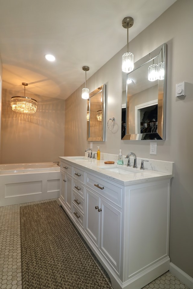 4107 State Route 113, Milan, OH 44846 - bathroom with double vanity, a tub, recessed lighting, and a sink