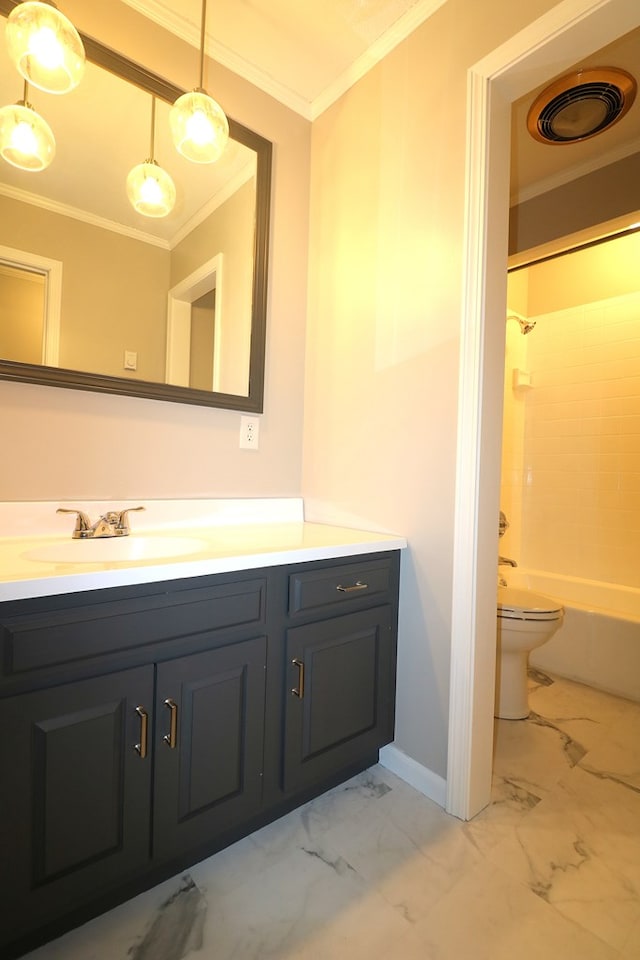 4107 State Route 113, Milan, OH 44846 - bathroom with crown molding, marble finish floor, visible vents, and vanity