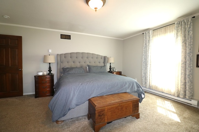 4107 State Route 113, Milan, OH 44846 - bedroom featuring crown molding, visible vents, carpet floors, and a baseboard radiator