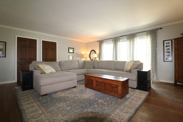 4107 State Route 113, Milan, OH 44846 - living area featuring dark wood-style flooring, ornamental molding, and baseboards
