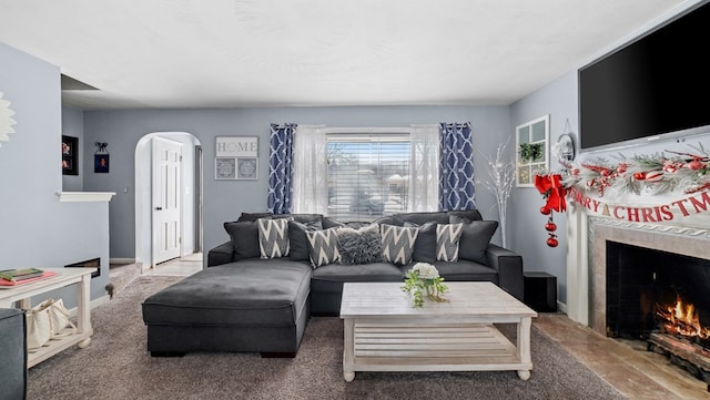 living room featuring carpet