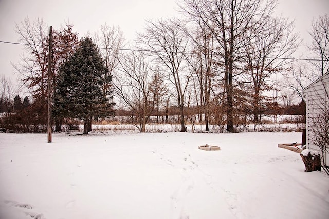 view of yard covered in snow