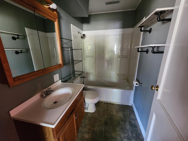 full bathroom featuring vanity, shower / bathtub combination, and toilet