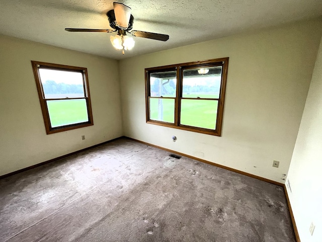 4030 Shoup Rd, Shelby, OH 44875 - carpeted empty room featuring healthy amount of natural light, baseboards, a ceiling fan, and a textured ceiling