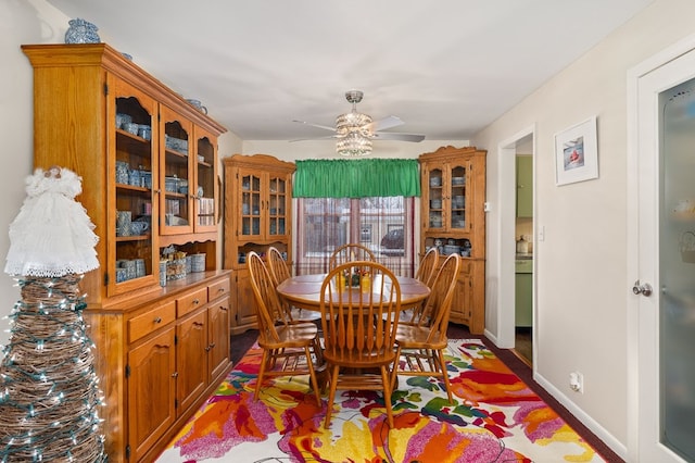 dining room with ceiling fan