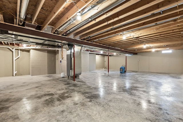 basement with heating unit