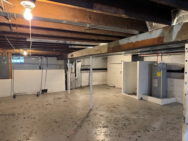 227 S Jefferson St, Loudonville, OH 44842 - unfinished below grade area featuring electric panel, electric water heater, and heating unit