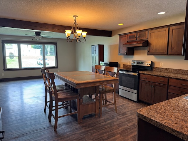 227 S Jefferson St, Loudonville, OH 44842 - dining area with dark wood-type flooring, a textured ceiling, recessed lighting, and a chandelier