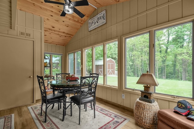 58 Edgewood Dr, Perrysville, OH 44864 - sunroom featuring wood finished floors, vaulted ceiling, wooden ceiling, and wooden walls