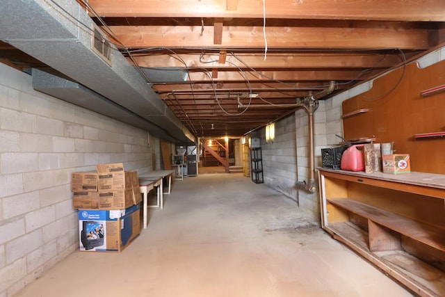 view of unfinished basement