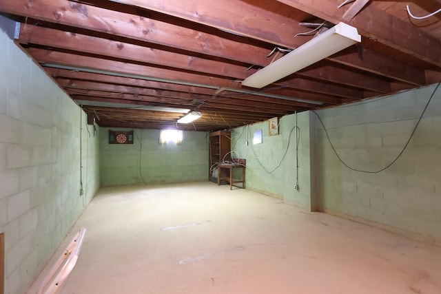 view of unfinished basement