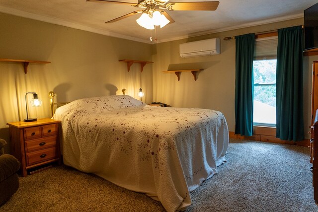 5837 Township Road 103, Mount Gilead, OH 43338 - carpeted bedroom featuring a wall unit AC, ornamental molding, and ceiling fan