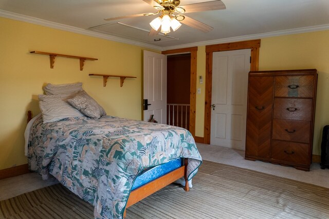 5837 Township Road 103, Mount Gilead, OH 43338 - carpeted bedroom with ornamental molding and a ceiling fan
