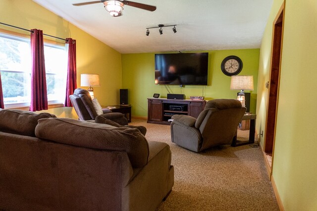 5837 Township Road 103, Mount Gilead, OH 43338 - living area featuring light carpet, a ceiling fan, and rail lighting
