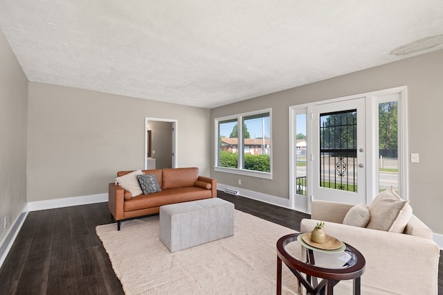 459 Glessner Ave, Mansfield, OH 44903 - living room featuring baseboards, dark wood-type flooring, and a textured ceiling