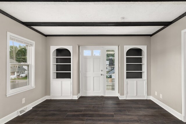 459 Glessner Ave, Mansfield, OH 44903 - entrance foyer with beam ceiling, dark wood-type flooring, baseboards, and a textured ceiling