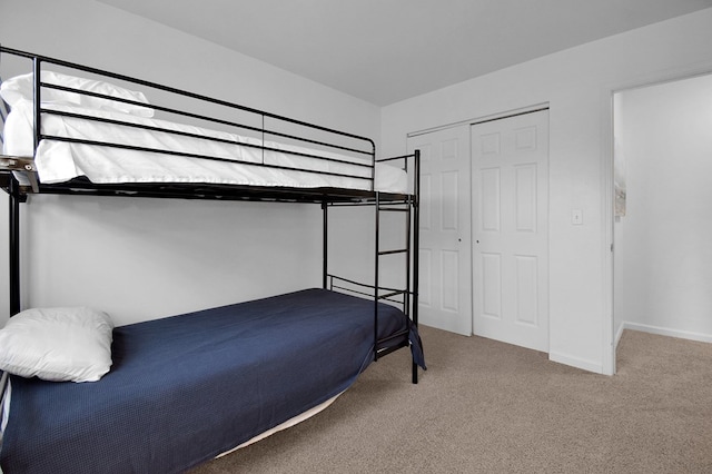 bedroom featuring carpet and a closet