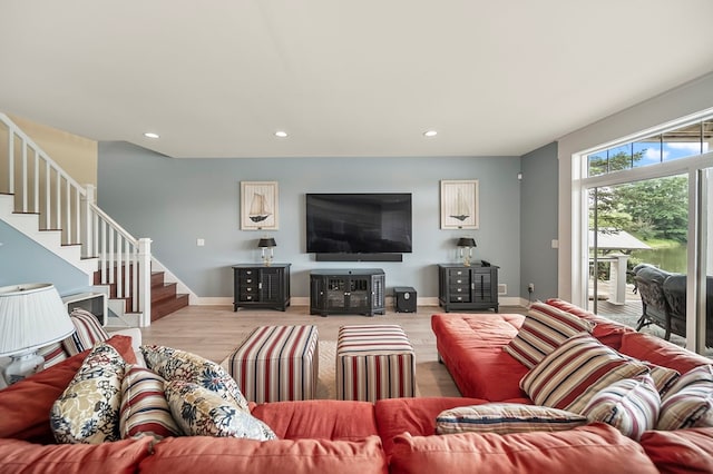 7326 State Route 19, Mount Gilead, OH 43338 - living area with stairway, recessed lighting, and light wood-type flooring