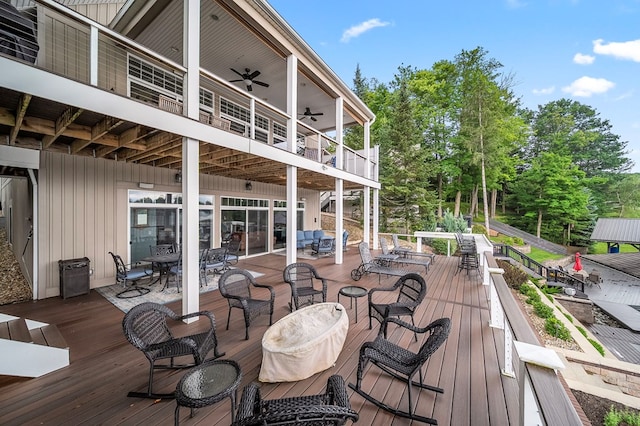 7326 State Route 19, Mount Gilead, OH 43338 - deck featuring outdoor dining area and a ceiling fan