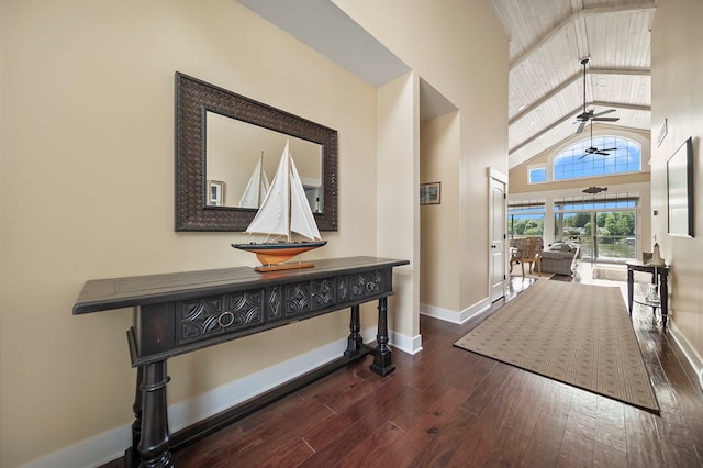 7326 State Route 19, Mount Gilead, OH 43338 - foyer with wood finished floors, a ceiling fan, and high vaulted ceiling