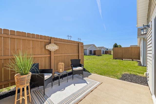 view of patio with fence and an outdoor hangout area