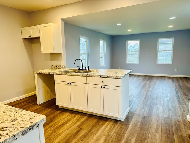 1030 Elm, Bucyrus, OH 44820 - kitchen with dark wood-style floors, white cabinetry, plenty of natural light, recessed lighting, and light stone countertops