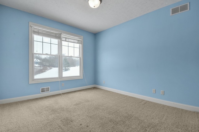 carpeted spare room with a textured ceiling