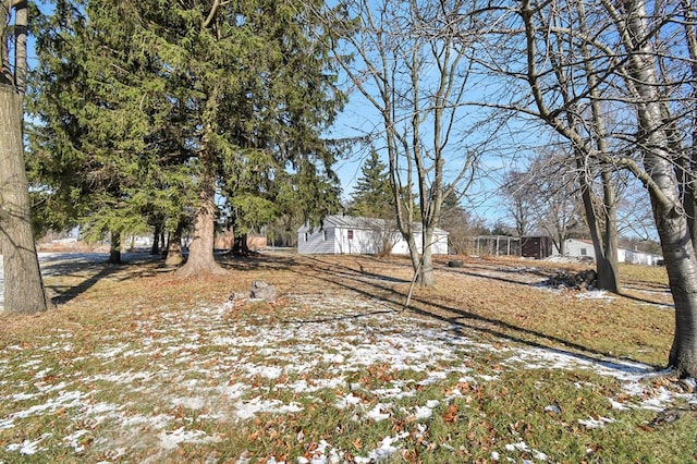 view of yard covered in snow