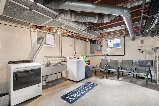 501 Clifton Blvd, Mansfield, OH 44907 - basement with separate washer and dryer, electric panel, and a sink