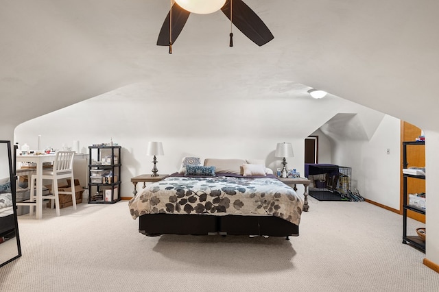 501 Clifton Blvd, Mansfield, OH 44907 - bedroom with carpet floors, lofted ceiling, a ceiling fan, and baseboards