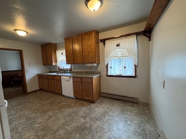 kitchen featuring dishwasher, sink, and baseboard heating