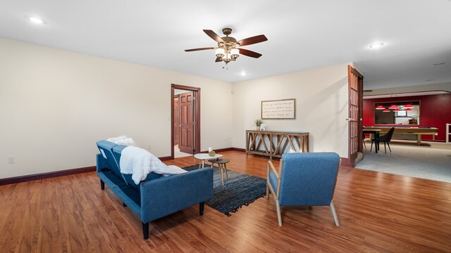 1439 Township Rd Unit 1238, Ashland, OH 44805 - living area featuring a ceiling fan, wood finished floors, baseboards, and recessed lighting