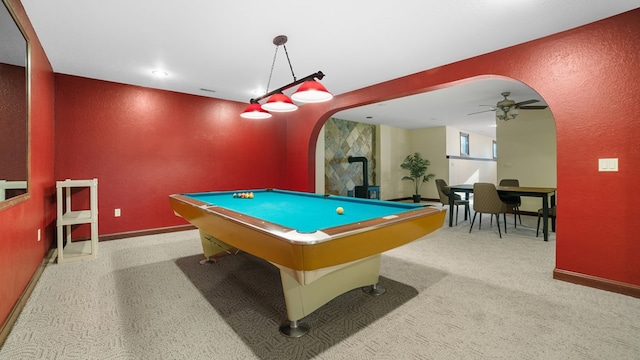 1439 Township Rd Unit 1238, Ashland, OH 44805 - playroom with a textured wall, arched walkways, ceiling fan, carpet flooring, and billiards