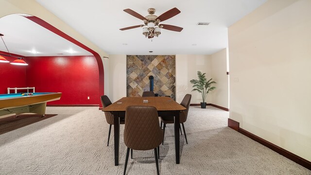 1439 Township Rd Unit 1238, Ashland, OH 44805 - dining area featuring carpet, baseboards, ceiling fan, billiards table, and recessed lighting