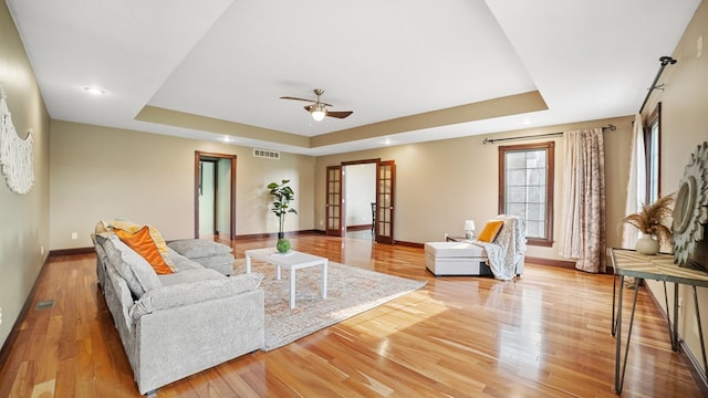 1439 Township Rd Unit 1238, Ashland, OH 44805 - living area with a raised ceiling, baseboards, ceiling fan, light wood-style flooring, and recessed lighting
